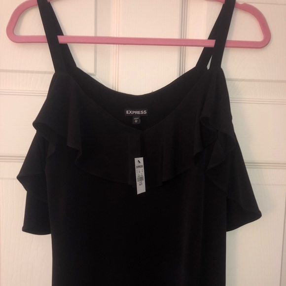Express Ruffle Overlay Cold Shoulder Blouse - Picture 4 of 5